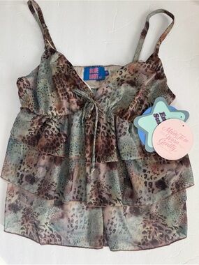 Blue Riot XO Animal Print Ruffle Cami Top Y2K - Size M - NWT